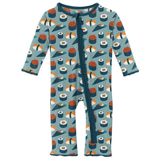 Girl's Print Bamboo Muffin Ruffle Coverall with Zipper - Jade Sushi (15ANV) Baby & Toddler Sleepwear