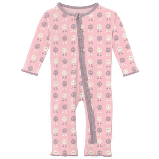 Girl's Print Bamboo Muffin Ruffle Coverall with Zipper - Lotus Alien (15ANV) KicKee Pants