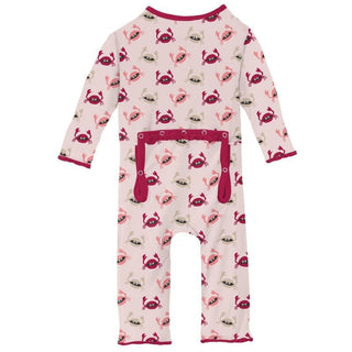 Girl's Print Bamboo Muffin Ruffle Coverall with Zipper - Macaroon Crabs Baby & Toddler Sleepwear