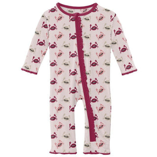 KicKee Pants Girls Print Muffin Ruffle Coverall with Zipper - Macaroon Crabs