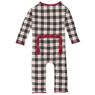 Girl's Print Bamboo Muffin Ruffle Coverall with Zipper - Midnight Holiday Plaid Baby & Toddler Sleepwear