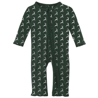 Girl's Print Bamboo Muffin Ruffle Coverall with Zipper - Mountain View Reindeer Baby & Toddler Sleepwear