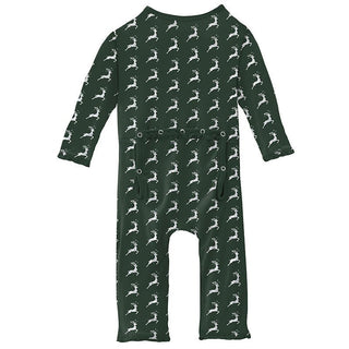 KicKee Pants Girls Print Muffin Ruffle Coverall with Zipper - Mountain View Reindeer