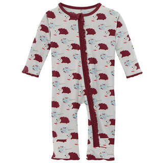 Girl's Print Bamboo Muffin Ruffle Coverall with Zipper - Natural Art Class KicKee Pants