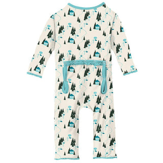 Girl's Print Bamboo Muffin Ruffle Coverall with Zipper - Natural Chairlift Baby & Toddler Sleepwear