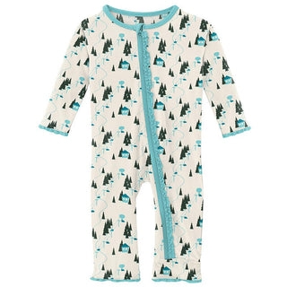 Girl's Print Bamboo Muffin Ruffle Coverall with Zipper - Natural Chairlift Baby & Toddler Sleepwear