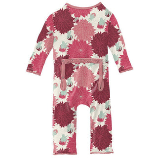 Girl's Print Bamboo Muffin Ruffle Coverall with Zipper - Natural Dahlias Baby & Toddler Sleepwear