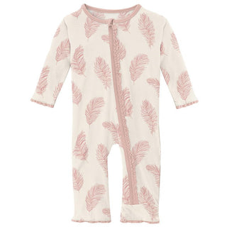 Girl's Print Bamboo Muffin Ruffle Coverall with Zipper - Natural Feathers Baby & Toddler Sleepwear