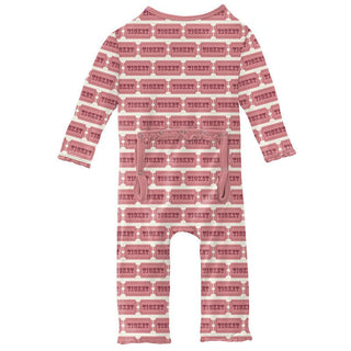 Girl's Print Bamboo Muffin Ruffle Coverall with Zipper - Natural Game Tickets Baby & Toddler Sleepwear