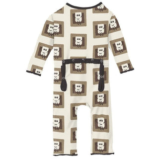 Girl's Print Bamboo Muffin Ruffle Coverall with Zipper - Natural S'mores KicKee Pants