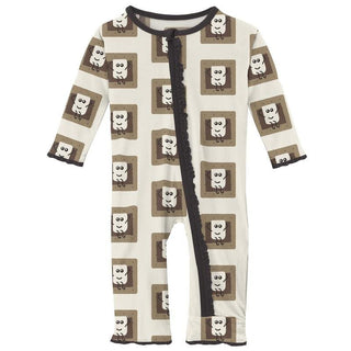 Girl's Print Bamboo Muffin Ruffle Coverall with Zipper - Natural S'mores KicKee Pants