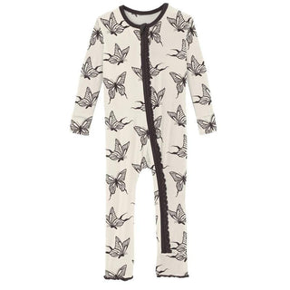 Girl's Print Bamboo Muffin Ruffle Coverall with Zipper - Natural Swallowtail Baby & Toddler Sleepwear