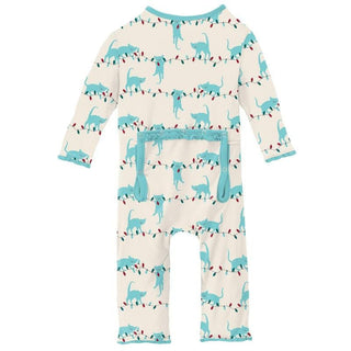 Girl's Print Bamboo Muffin Ruffle Coverall with Zipper - Natural Tangled Kittens (WCA22) KicKee Pants