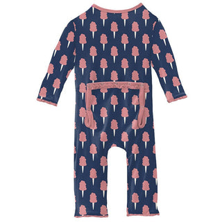 Girl's Print Bamboo Muffin Ruffle Coverall with Zipper - Navy Cotton Candy Baby & Toddler Sleepwear