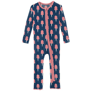 Girl's Print Bamboo Muffin Ruffle Coverall with Zipper - Navy Cotton Candy Baby & Toddler Sleepwear