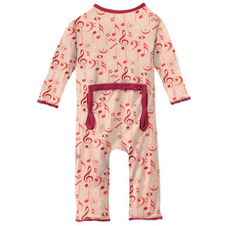 Girl's Print Bamboo Muffin Ruffle Coverall with Zipper - Peach Blossom Music Class Baby & Toddler Sleepwear