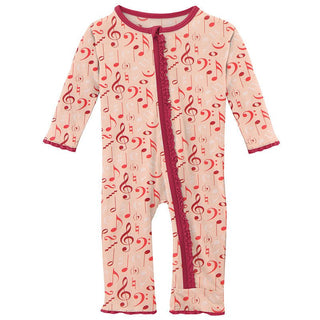 Girl's Print Bamboo Muffin Ruffle Coverall with Zipper - Peach Blossom Music Class Baby & Toddler Sleepwear