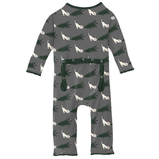 KicKee Pants Girls Print Muffin Ruffle Coverall with Zipper - Pewter Christmas Tree Drag