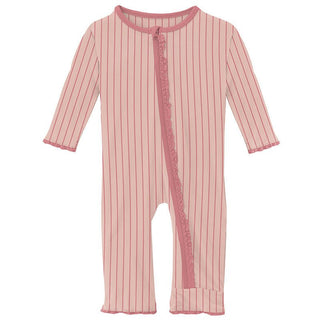 Girl's Print Bamboo Muffin Ruffle Coverall with Zipper - Pinstripe Baby & Toddler Sleepwear