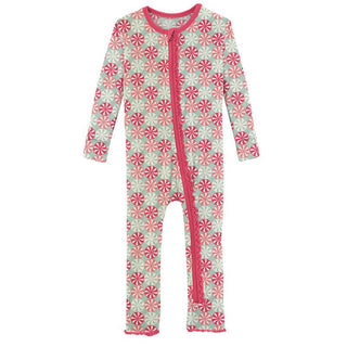 Girl's Print Bamboo Muffin Ruffle Coverall with Zipper - Pistachio Candy Baby & Toddler Sleepwear