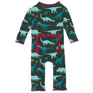 KicKee Pants Girls Print Muffin Ruffle Coverall with Zipper - Santa Dinos