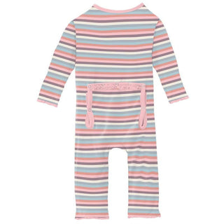 Girl's Print Bamboo Muffin Ruffle Coverall with Zipper - Spring Bloom Stripe Baby & Toddler Sleepwear