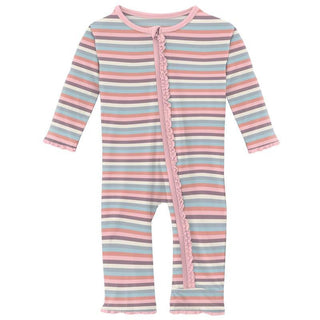 Girl's Print Bamboo Muffin Ruffle Coverall with Zipper - Spring Bloom Stripe Baby & Toddler Sleepwear