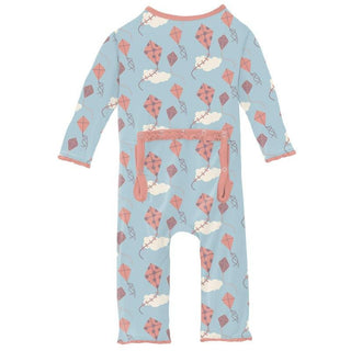 Girl's Print Bamboo Muffin Ruffle Coverall with Zipper - Spring Day Kites Baby & Toddler Sleepwear