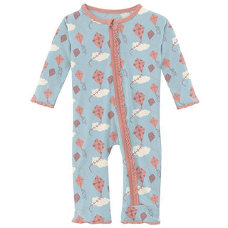 Girl's Print Bamboo Muffin Ruffle Coverall with Zipper - Spring Day Kites Baby & Toddler Sleepwear