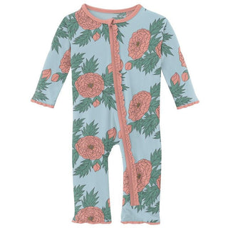 Girl's Print Bamboo Muffin Ruffle Coverall with Zipper - Spring Sky Floral Baby & Toddler Sleepwear