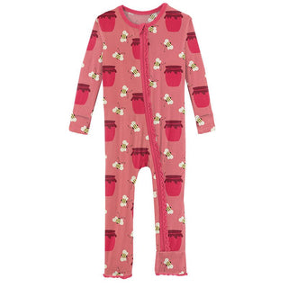 Girl's Print Bamboo Muffin Ruffle Coverall with Zipper - Strawberry Bees & Jam Baby & Toddler Sleepwear