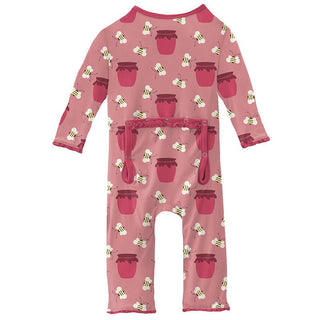 Girl's Print Bamboo Muffin Ruffle Coverall with Zipper - Strawberry Bees & Jam Baby & Toddler Sleepwear