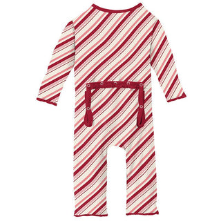 Girl's Print Bamboo Muffin Ruffle Coverall with Zipper - Strawberry Candy Cane Stripe Baby & Toddler Sleepwear