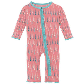 KicKee Pants Girls Print Muffin Ruffle Coverall with Zipper - Strawberry Icicles