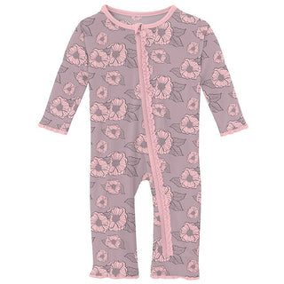 Girl's Print Bamboo Muffin Ruffle Coverall with Zipper - Sweet Pea Poppies (15ANV) Baby & Toddler Sleepwear