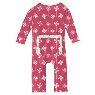 Girl's Print Bamboo Muffin Ruffle Coverall with Zipper - Taffy Pinwheel Baby & Toddler Sleepwear