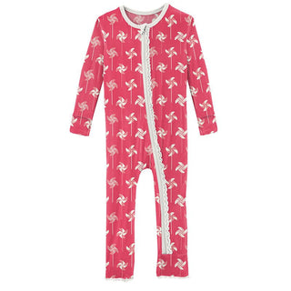 KicKee Pants Girls Print Muffin Ruffle Coverall with Zipper - Taffy Pinwheel