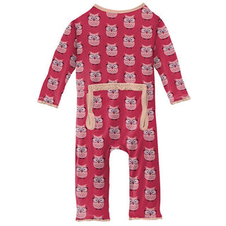 KicKee Pants Girls Print Muffin Ruffle Coverall with Zipper - Taffy Wise Owls