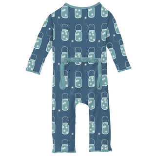 KicKee Pants Girls Print Muffin Ruffle Coverall with Zipper - Twilight Fireflies