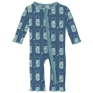 KicKee Pants Girls Print Muffin Ruffle Coverall with Zipper - Twilight Fireflies