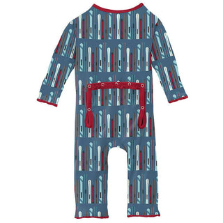 Girl's Print Bamboo Muffin Ruffle Coverall with Zipper - Twilight Skis KicKee Pants