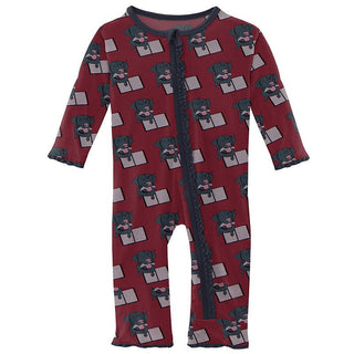 Girl's Print Bamboo Muffin Ruffle Coverall with Zipper - Wild Strawberry Dog Ate My Homework Baby & Toddler Sleepwear