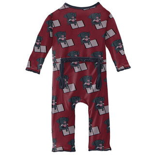 Girl's Print Bamboo Muffin Ruffle Coverall with Zipper - Wild Strawberry Dog Ate My Homework Baby & Toddler Sleepwear