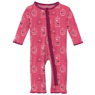 Girl's Print Bamboo Muffin Ruffle Coverall with Zipper - Winter Rose Birdcage (15ANV) Baby & Toddler Sleepwear