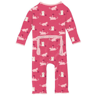 Girl's Print Bamboo Muffin Ruffle Coverall with Zipper - Winter Rose Kitty (15ANV) Baby & Toddler Sleepwear