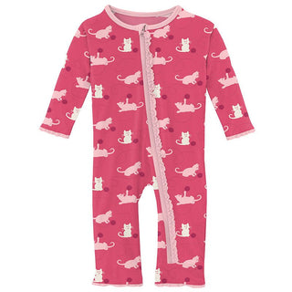 Girl's Print Bamboo Muffin Ruffle Coverall with Zipper - Winter Rose Kitty (15ANV) Baby & Toddler Sleepwear