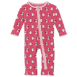 Girl's Print Bamboo Muffin Ruffle Coverall with Zipper - Winter Rose Penguins (WCA22) Baby & Toddler Sleepwear