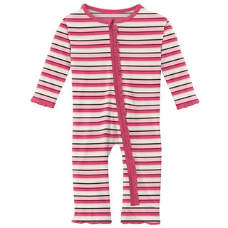 Girl's Print Bamboo Muffin Ruffle Coverall with Zipper - Winter Rose Stripe (15ANV) Baby & Toddler Sleepwear