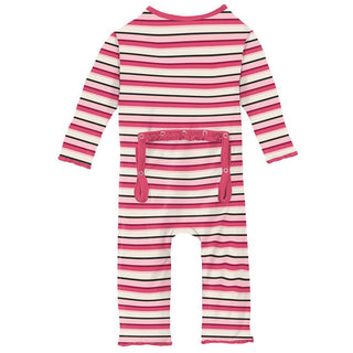 Girl's Print Bamboo Muffin Ruffle Coverall with Zipper - Winter Rose Stripe (15ANV) Baby & Toddler Sleepwear