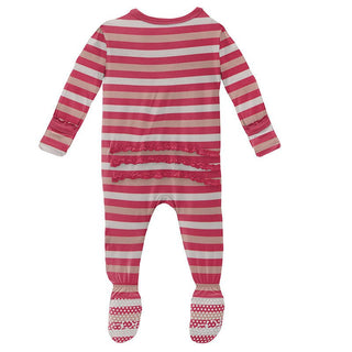 Girl's Print Bamboo Muffin Ruffle Footie with Snaps - Hopscotch Stripe KicKee Pants